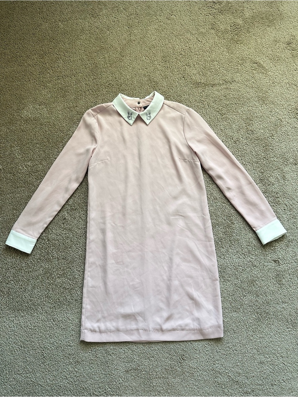 Victoria Beckham for Target Blush Pink Long Sleeve Shift Dress with White Collar